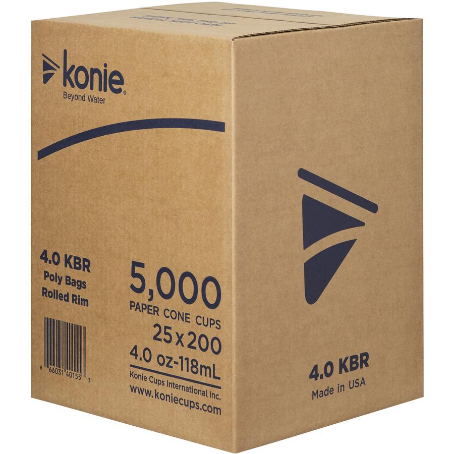 Konie 4 oz Paper Cone Cups - 200 / Bag - Cone - 25 / Carton - White - Paper - Cold Drink, Water. Picture 3