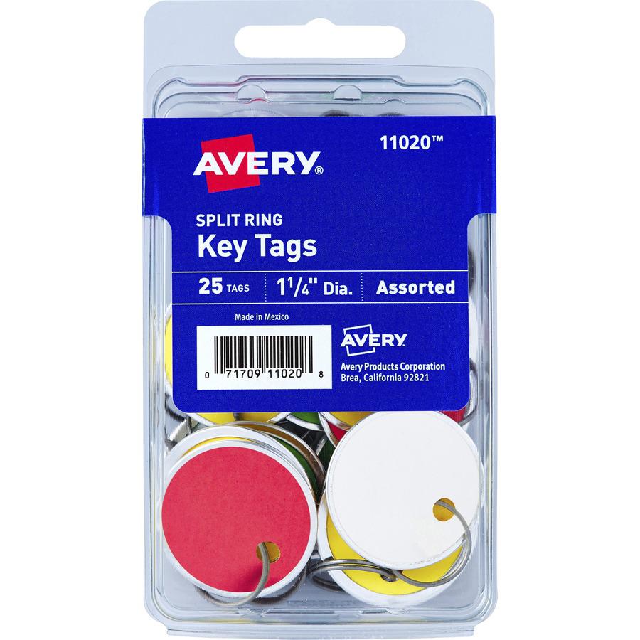 Avery&reg; Key Tag - 1.25" Diameter - Round - Metal Ring Fastener - 36 / Carton - Card Stock - Red, Green, Yellow, White. Picture 2