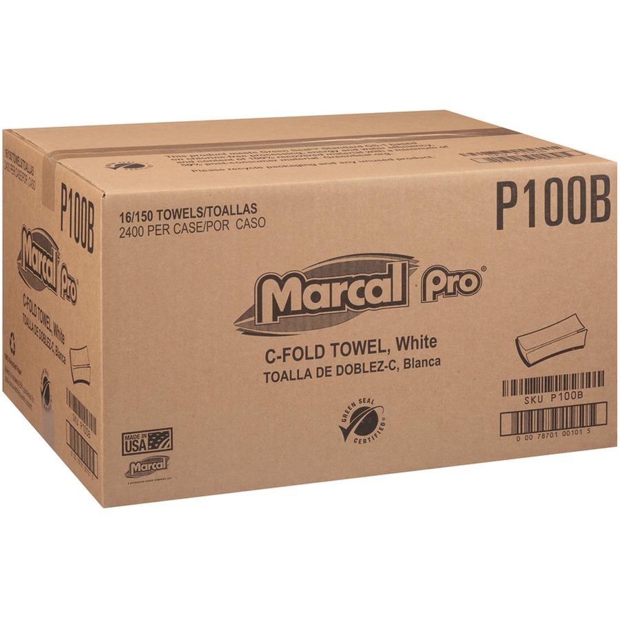 Marcal Recycled Center-Fold Paper Towels - 1 Ply - C-fold - 12.87" x 10.12" - 150 Sheets/Roll - White - Paper - 150 Per Bundle - 16 / Carton. Picture 3