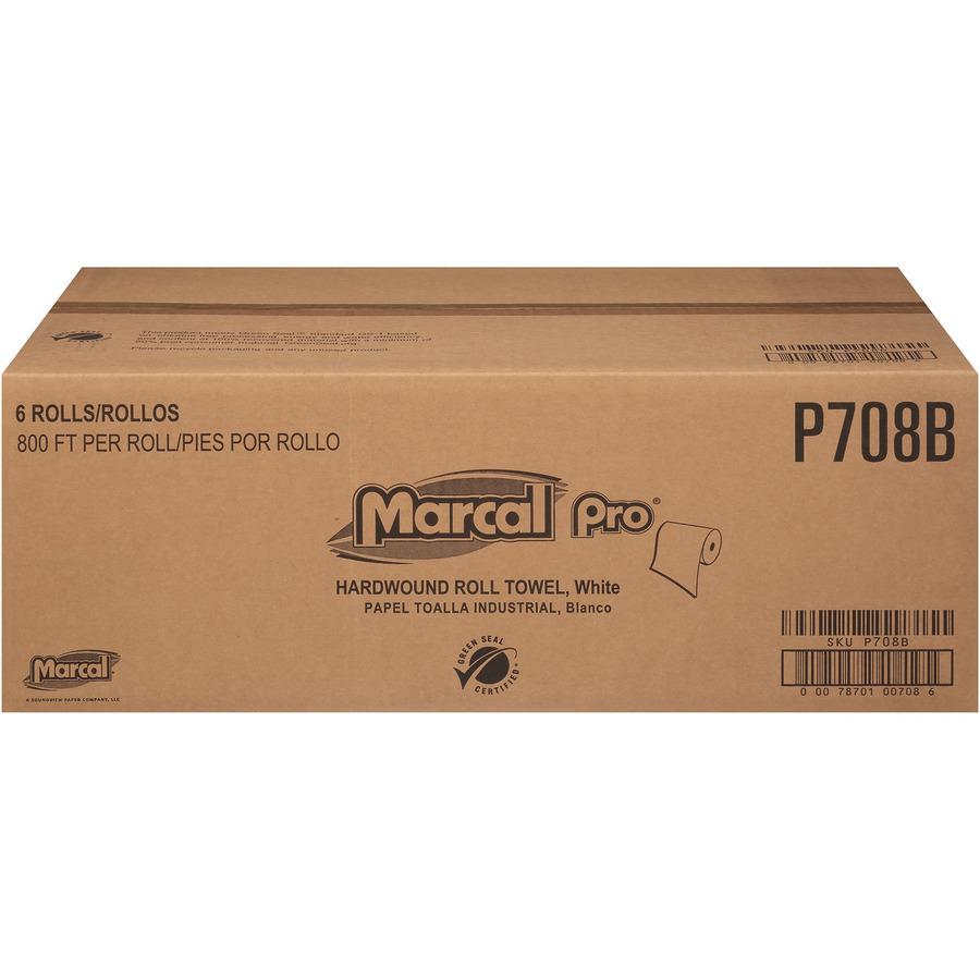 Marcal Hardwound Roll Towel - 1 Ply - 7.87" x 800 ft - White - Paper - 6 / Carton. Picture 3