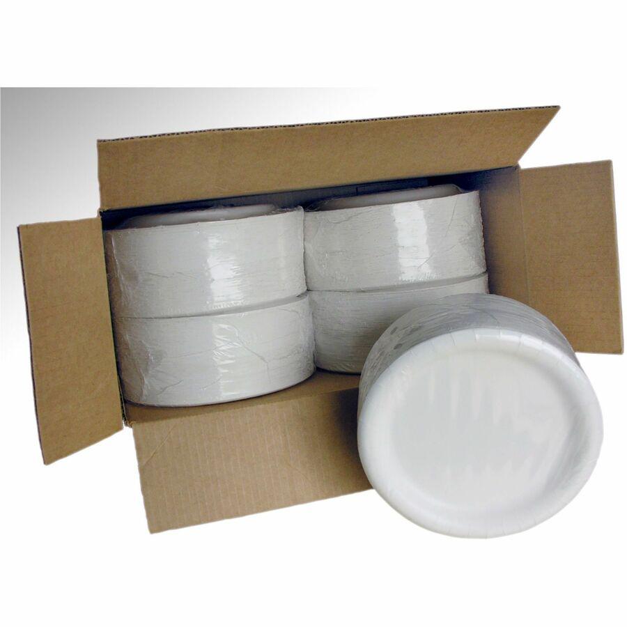 AJM 9" Dinnerware Paper Plates - Disposable - 9" Diameter - White - Paper Body - 125 / Pack. Picture 6
