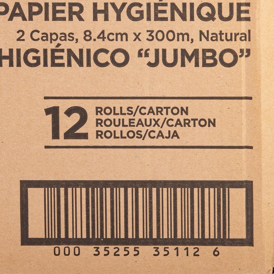 Genuine Joe Jumbo Jr Dispenser Bath Tissue Roll - 2 Ply - 3.30" x 1000 ft - 8.88" Roll Diameter - White - Fiber - 12 / Carton. Picture 3