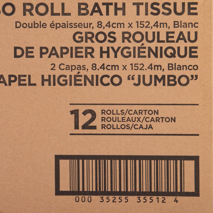 Genuine Joe Jumbo Jr Dispenser Bath Tissue Roll - 2 Ply - 3.30" x 500 ft - 8.88" Roll Diameter - White - Fiber - 12 / Carton. Picture 9