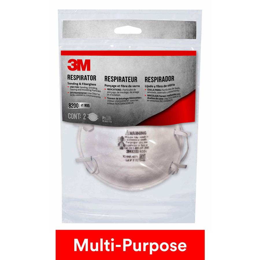 3M N95 Particle Respirator 8200 Masks - 2-Packs - Airborne Particle, Mold, Dust, Granular Pesticide, Allergen Protection - White - Disposable, Lightweight, Stretchable, Adjustable Nose Clip - 12 / Car. Picture 8