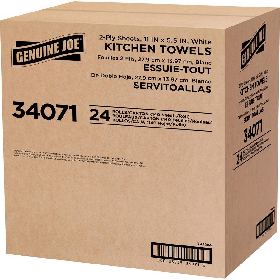 Genuine Joe Kitchen Paper Towels - 2 Ply - 140 Sheets/Roll - White - 6 Rolls Per Container - 4 / Carton. Picture 3
