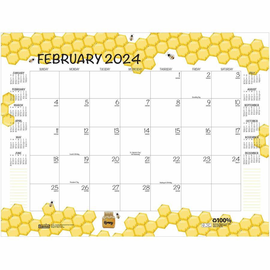 House of Doolittle Honeycomb Monthly Desk Pad Calendar - Julian Dates - Monthly - 12 Month - January 2024 - December 2024 - 22" x 17" Sheet Size - Desk Pad - Yellow - Reinforced Corner, Note Page - 1 . Picture 17