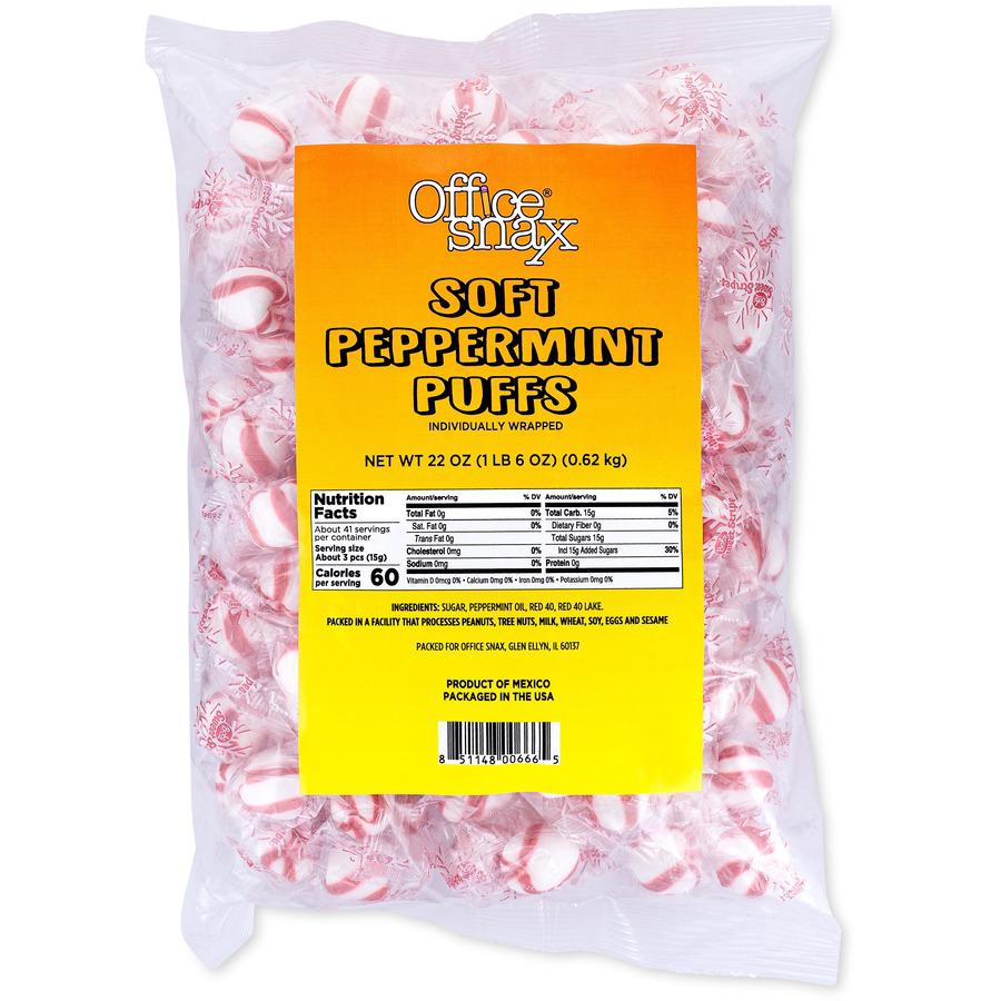 Office Snax Peppermint Puff Candy - Peppermint - Individually Wrapped, Trans Fat Free - 1.37 lb - 1 Each. Picture 2