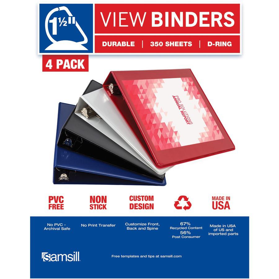 Samsill Durable View Binders - 1 1/2" Binder Capacity - Letter - 8 1/2" x 11" Sheet Size - 350 Sheet Capacity - D-Ring Fastener(s) - 2 Internal Pocket(s) - Chipboard, Polypropylene - Assorted - Recycl. Picture 8