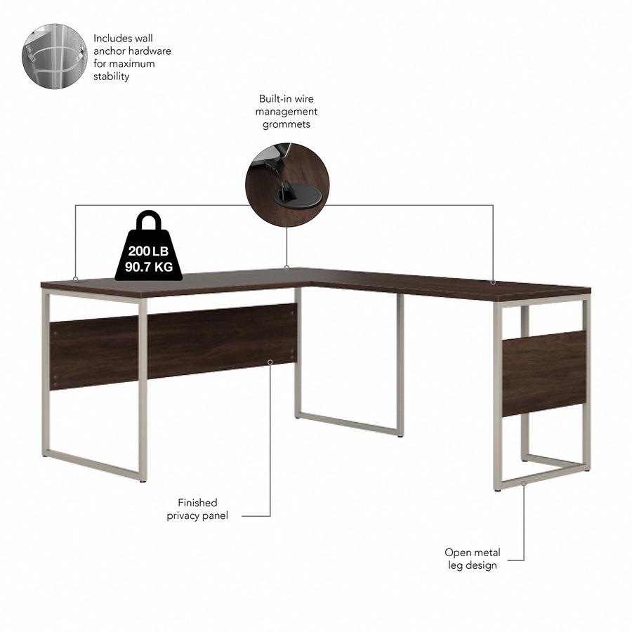 Bush Business Furniture Hybrid 60W x 30D L Shaped Table Desk with Mobile File Cabinet, Black Walnut. Picture 5