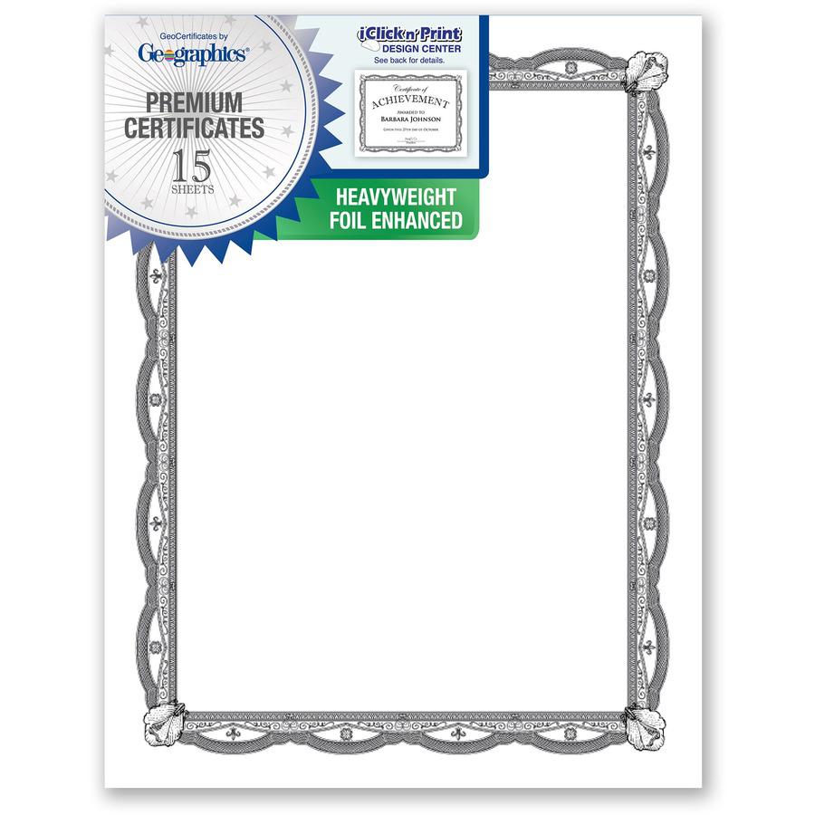 Geographics Silver Foil Award Certificates - 65 lb Basis Weight - 11" - Inkjet Compatible - Assorted, Silver - Foil - 15 / Pack. Picture 4