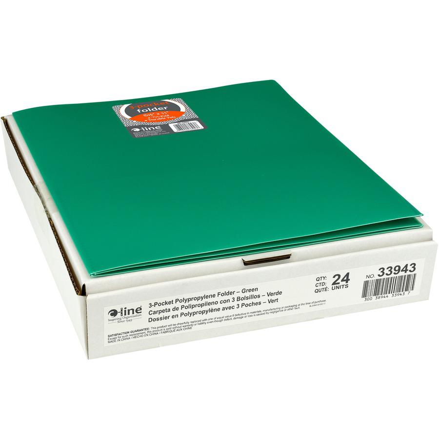C-Line CLI-33943 Letter Portfolio - 8 1/2" x 11" - 75 Sheet Capacity - 3 Pocket(s) - Polypropylene - Green - 24 / Box. Picture 2