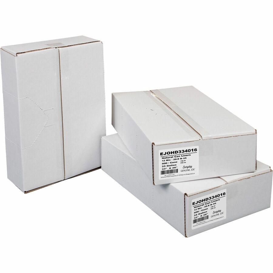 Everyday Genuine Joe High-Density Can Liners - 33 gal Capacity - 33" Width x 39" Length - 0.47 mil (12 Micron) Thickness - High Density - Clear - Resin - 500/Carton - Office Waste, Receptacle. Picture 3