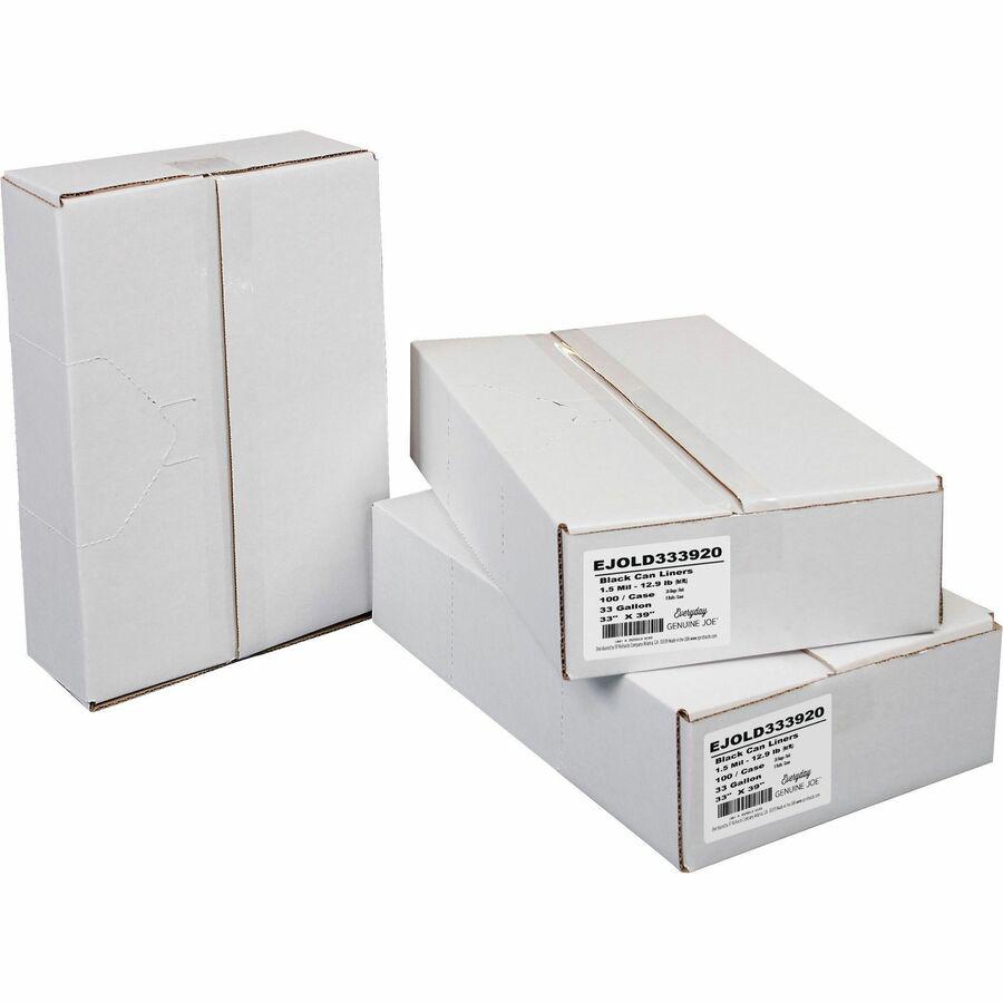 Everyday Genuine Joe Low-Density Can Liners - 33 gal Capacity - 33" Width x 39" Length - 1.50 mil (38 Micron) Thickness - Low Density - Black - Resin - 100/Carton - Office Waste, Receptacle - Recycled. Picture 2