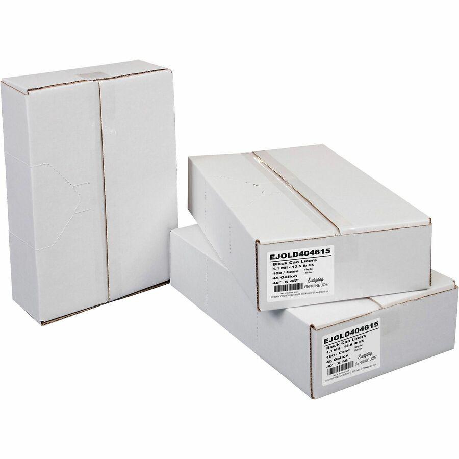 Everyday Genuine Joe Low-Density Can Liners - 45 gal Capacity - 40" Width x 46" Length - 1.10 mil (28 Micron) Thickness - Low Density - Black - Resin - 100/Carton - Office Waste, Receptacle - Recycled. Picture 2