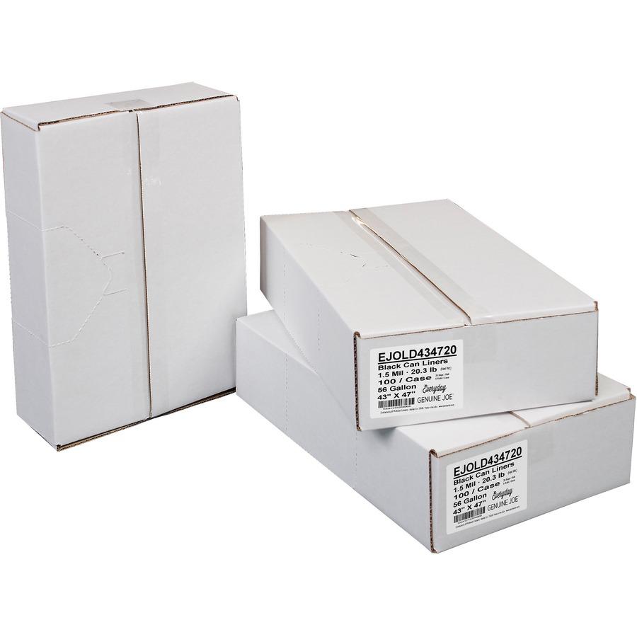 Everyday Genuine Joe Low-Density Can Liners - 56 gal Capacity - 43" Width x 47" Length - 1.50 mil (38 Micron) Thickness - Low Density - Black - Resin - 100/Carton - Office Waste, Receptacle - Recycled. Picture 2