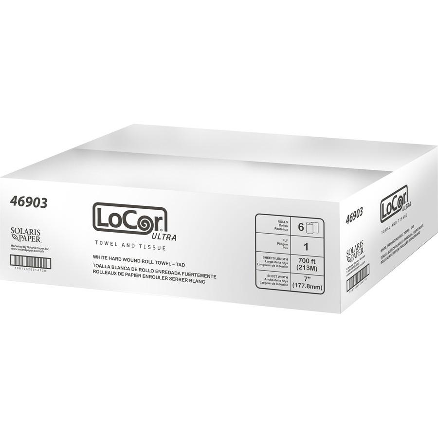 LoCor Paper Ultra Hard Wound Roll Towels - 1 Ply - White - Virgin Fiber - 6 / Carton. Picture 2