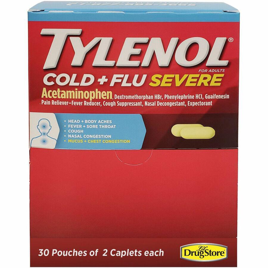 Tylenol Cold & Flu Severe Single-Dose Packets - For Tylenol Cold, Flu, Fever, Body Ache, Pain, Headache, Sore Throat, Nasal Congestion, Cough - 30 / BoxPacket. Picture 7