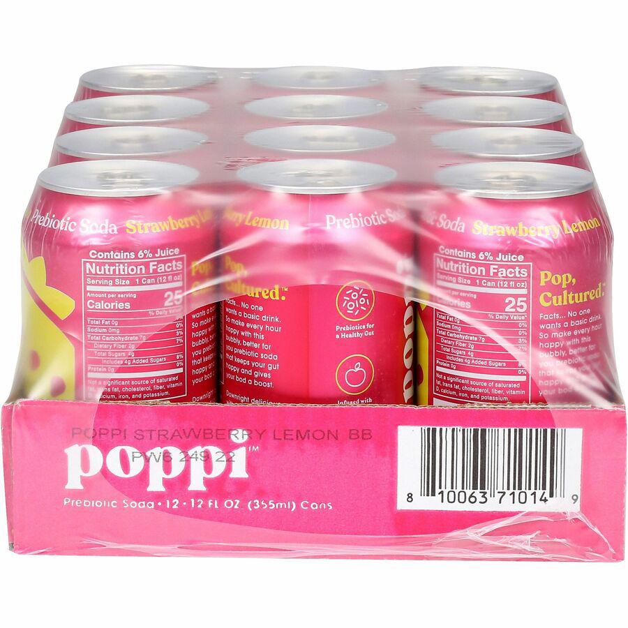 Poppi Strawberry Lemon-Flavored Prebiotic Soda - Ready-to-Drink - 12 fl oz (355 mL) - 12 / Carton. Picture 2