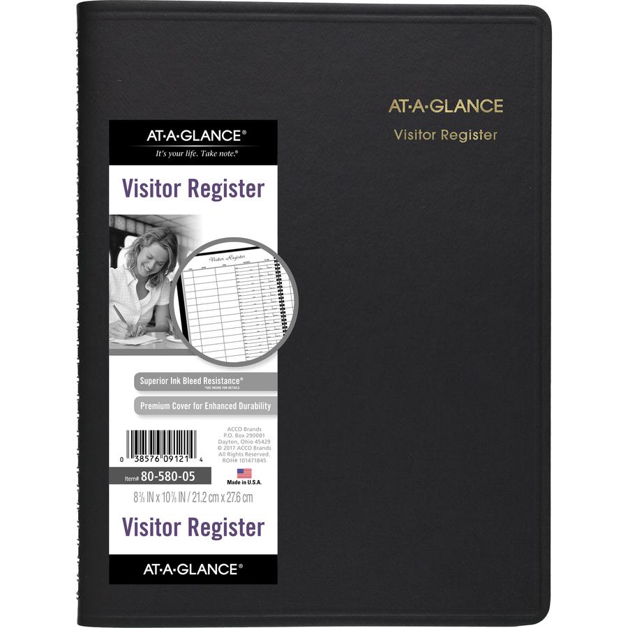 At-A-Glance Visitor's Register Book - 60 Sheet(s) - Wire Bound - 8.50" x 11" Sheet Size - Black - White Sheet(s) - Black Cover - 1 Each. Picture 2