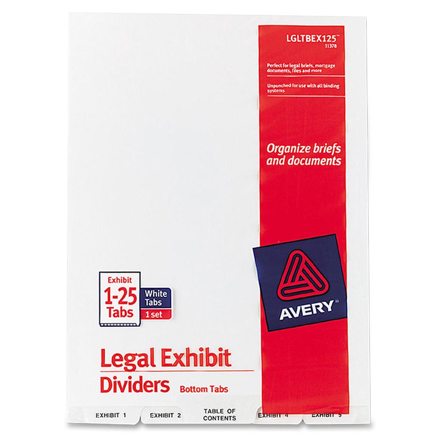 Avery&reg; Premium Collated Legal Exhibit Dividers with Table of Contents Tab - Avery Style - 26 x Divider(s) - Printed Tab(s) - Digit - 1-25 - 26 Tab(s)/Set - 8.5" Divider Width x 11" Divider Length . Picture 3