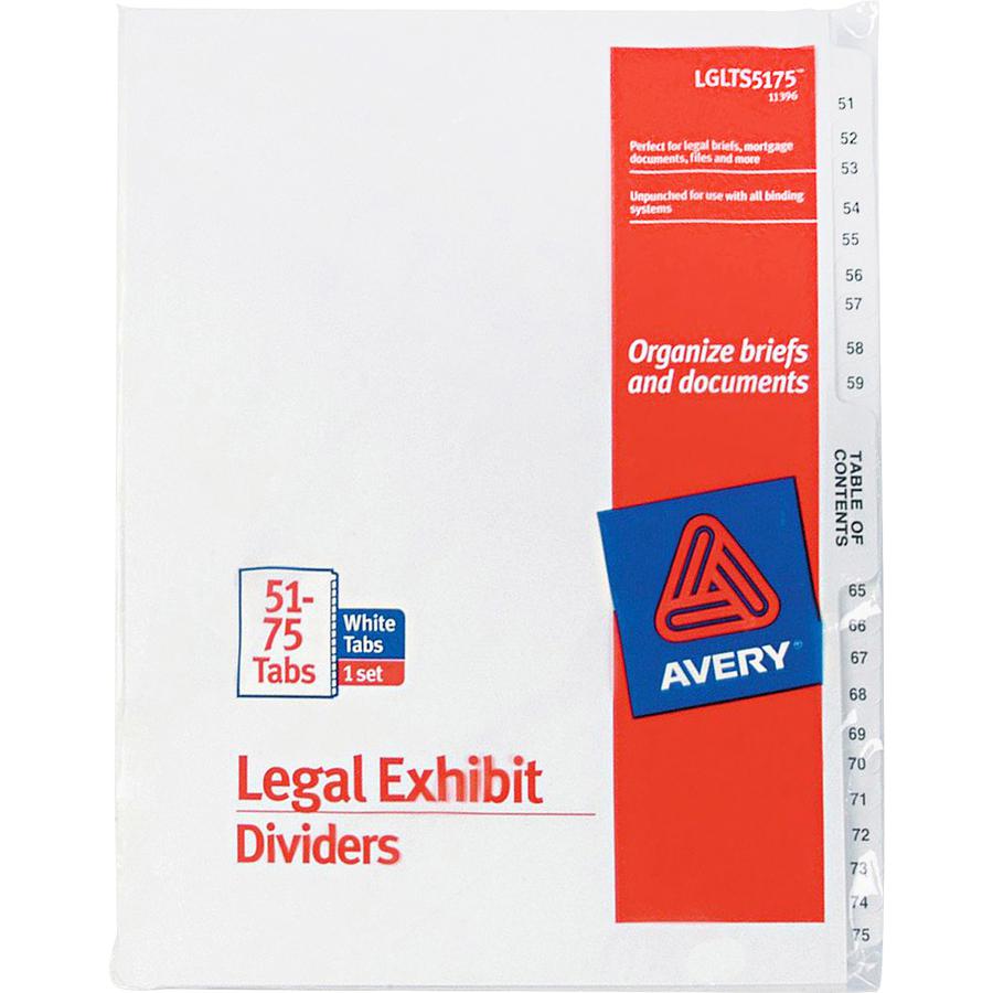 Avery&reg; Premium Collated Legal Exhibit Dividers with Table of Contents Tab - Avery Style - 26 x Divider(s) - Printed Tab(s) - Digit - 51-75 - 26 Tab(s)/Set - 8.5" Divider Width x 11" Divider Length. Picture 2