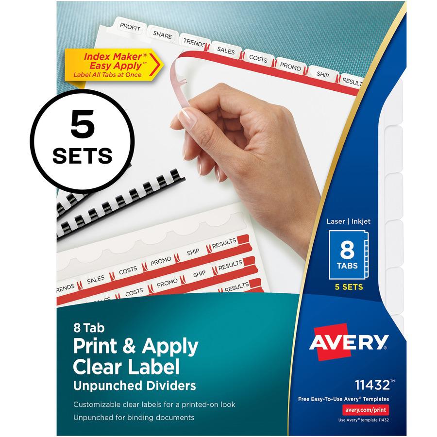 Avery&reg; Print & Apply Label Unpunched Dividers - Index Maker Easy Apply Label Strip - 40 x Divider(s) - 8 Blank Tab(s) - 8 Tab(s)/Set - 8.5" Divider Width x 11" Divider Length - Letter - White Pape. Picture 6