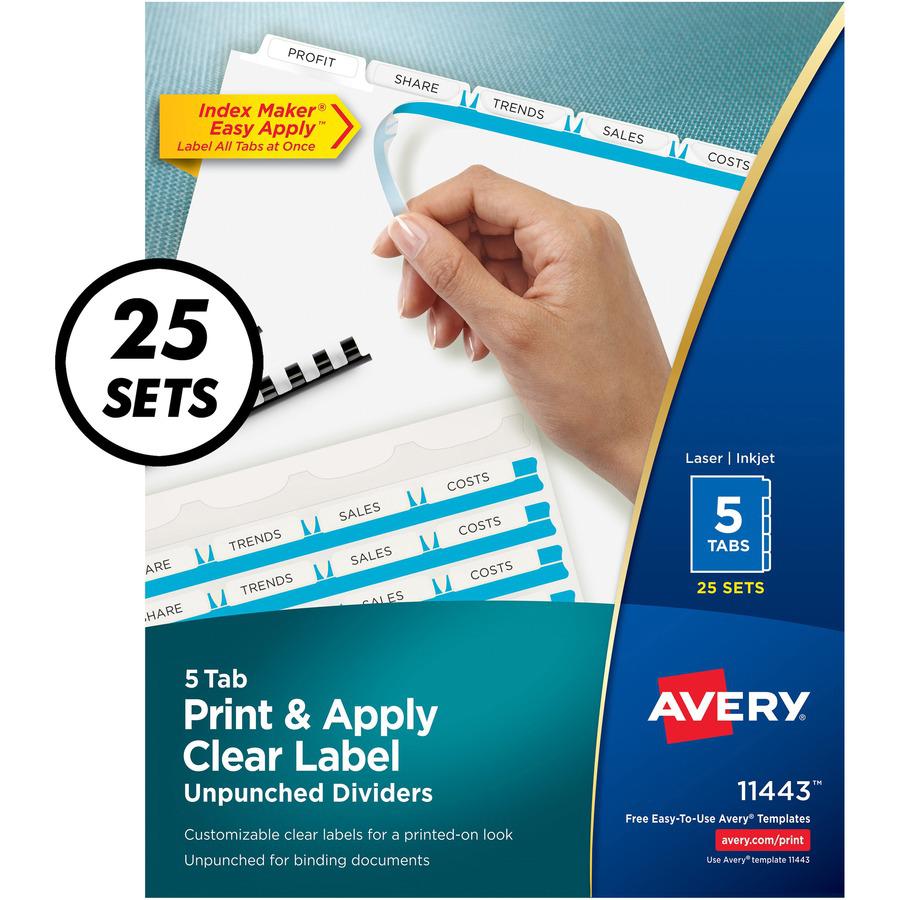 Avery&reg; Print & Apply Label Unpunched Dividers - Index Maker Easy Apply Label Strip - 125 x Divider(s) - 5 Blank Tab(s) - 5 Tab(s)/Set - 8.5" Divider Width x 11" Divider Length - Letter - White Pap. Picture 9