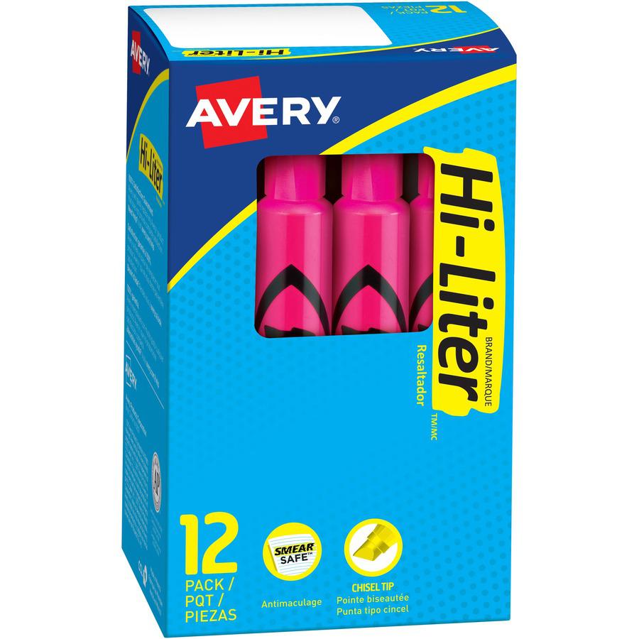 Avery&reg; Desk-Style, Fluorescent Pink, 1 Count (24010) - Chisel Marker Point Style - Refillable - Fluorescent Pink Water Based Ink - Pink Barrel - 1 Dozen. Picture 2