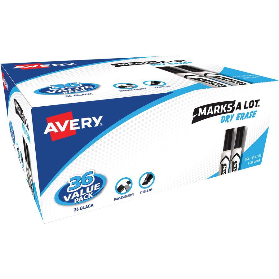 Avery&reg; Desk-Style Dry Erase Markers - Chisel Marker Point Style - Black - 1 Dozen. Picture 2