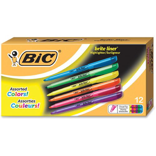 BIC Brite Liner Highlighter, Assorted, 12 Pack - Chisel Marker Point Style - Fluorescent Assorted - 12 Pack. Picture 3