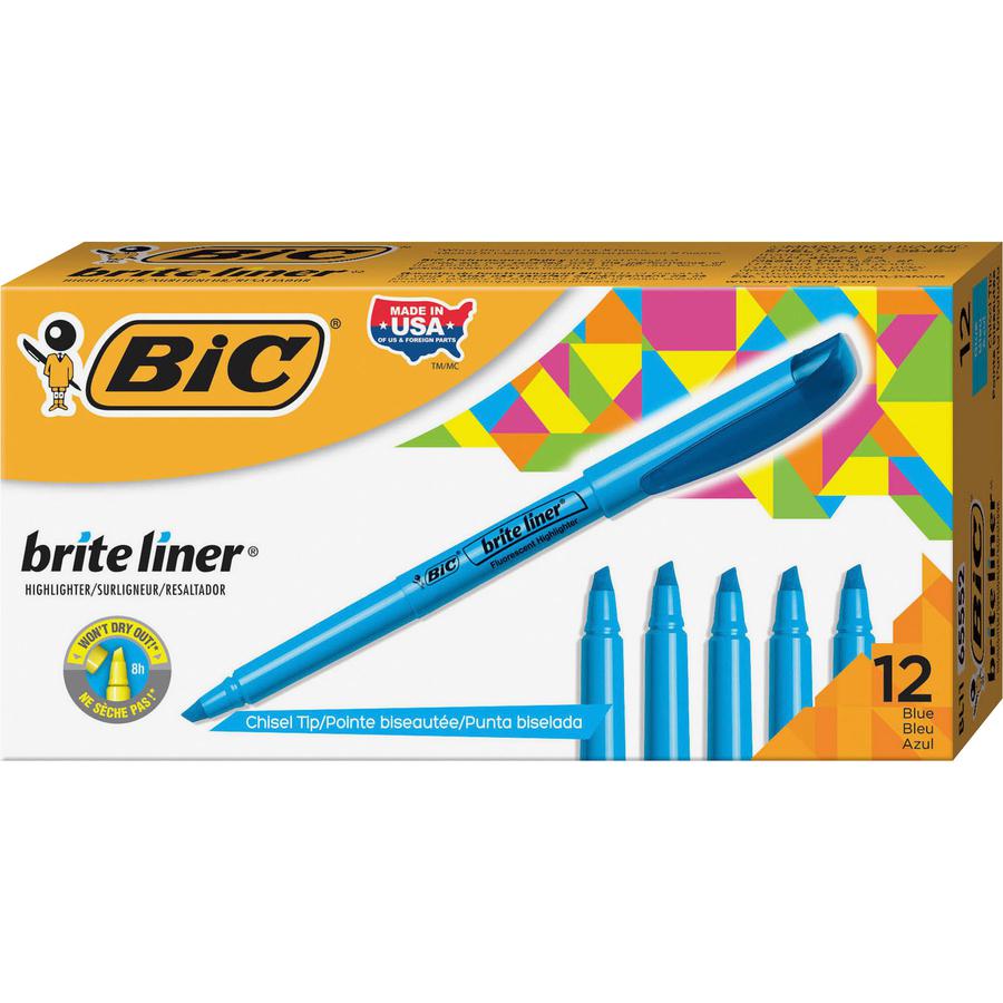 BIC Brite Liner Highlighters - Chisel Marker Point Style - Blue Water Based Ink - 1 Dozen. Picture 3