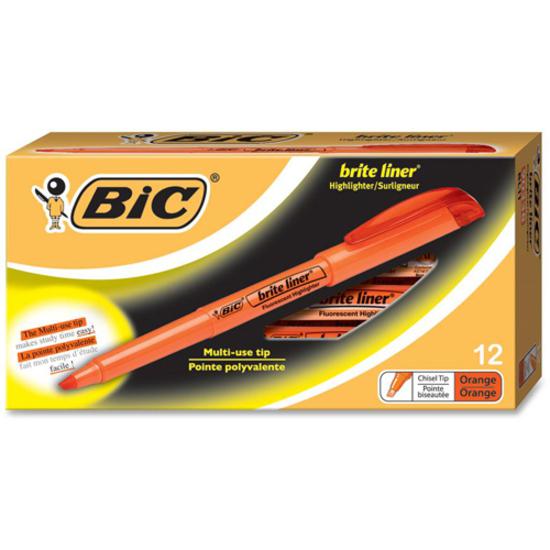 BIC Brite Liner Highlighters - Chisel Marker Point Style - Orange Water Based Ink - 1 Dozen. Picture 3