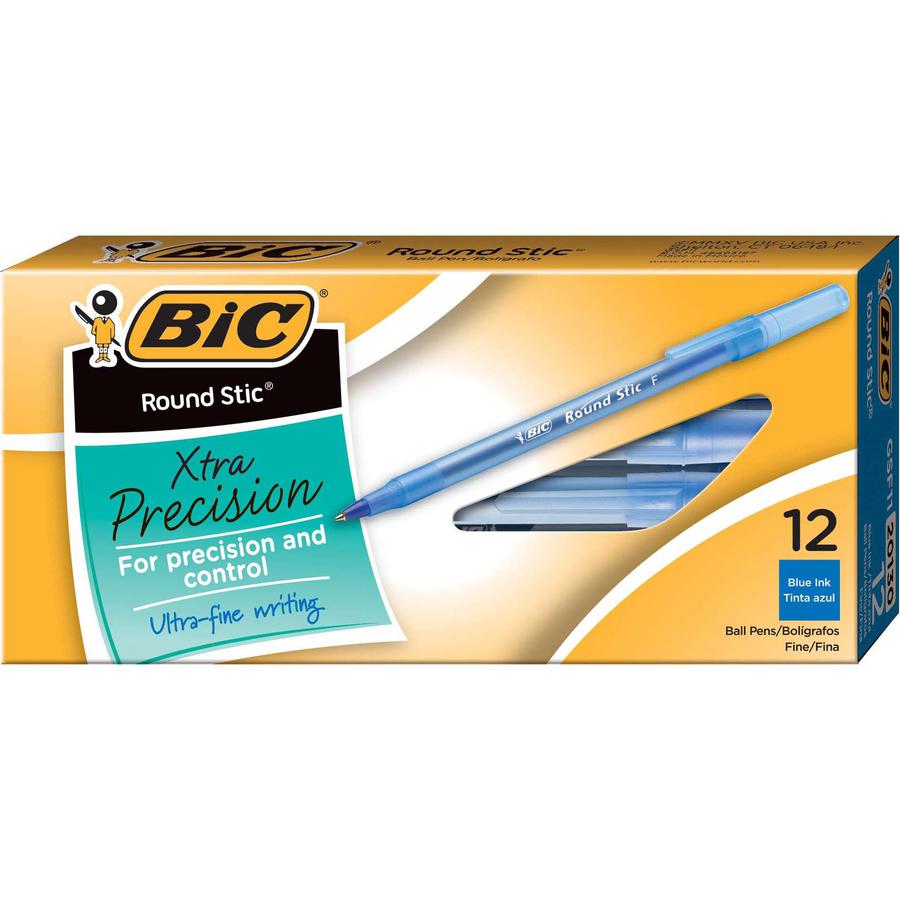 BIC Round Stic Ballpoint Pens - Fine Pen Point - Blue - Blue Barrel - 1 Dozen. Picture 6