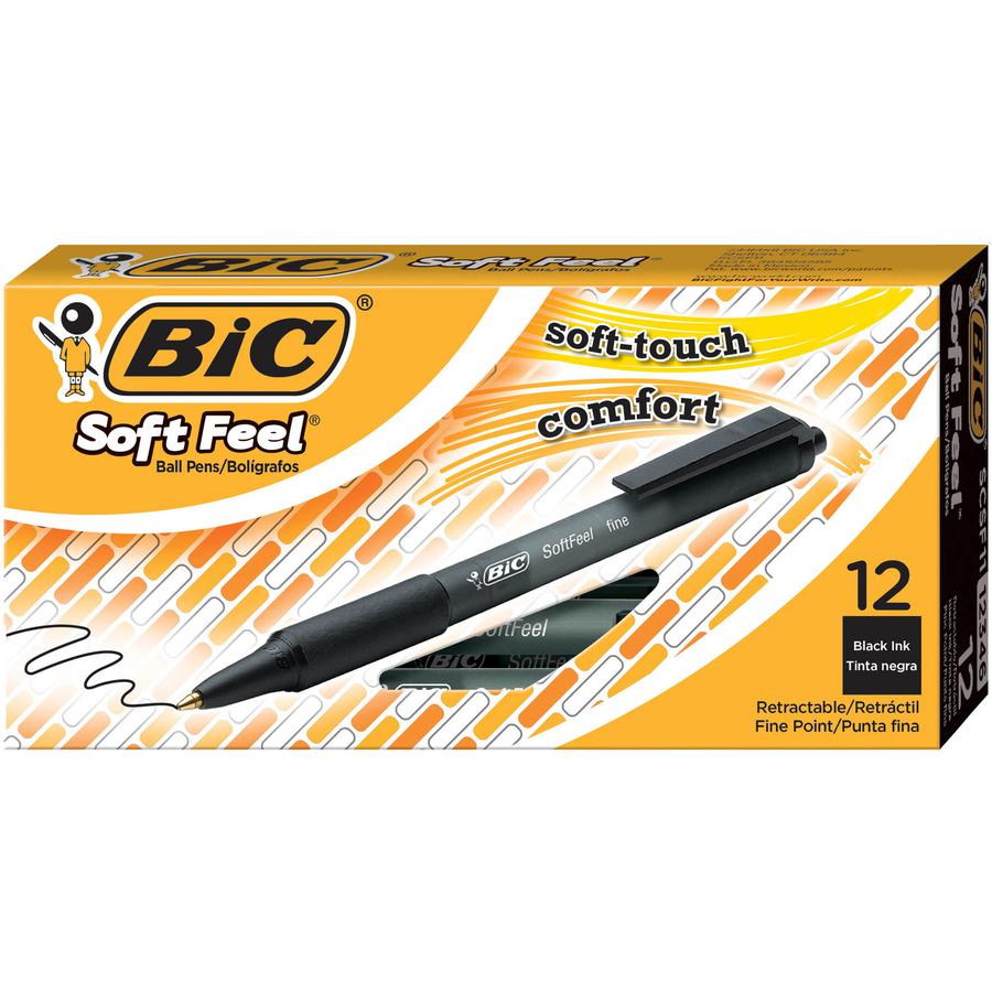 BIC SoftFeel Retractable Ball Pens - Fine Pen Point - Retractable - Black - Black Rubber Barrel - 1 Dozen. Picture 4