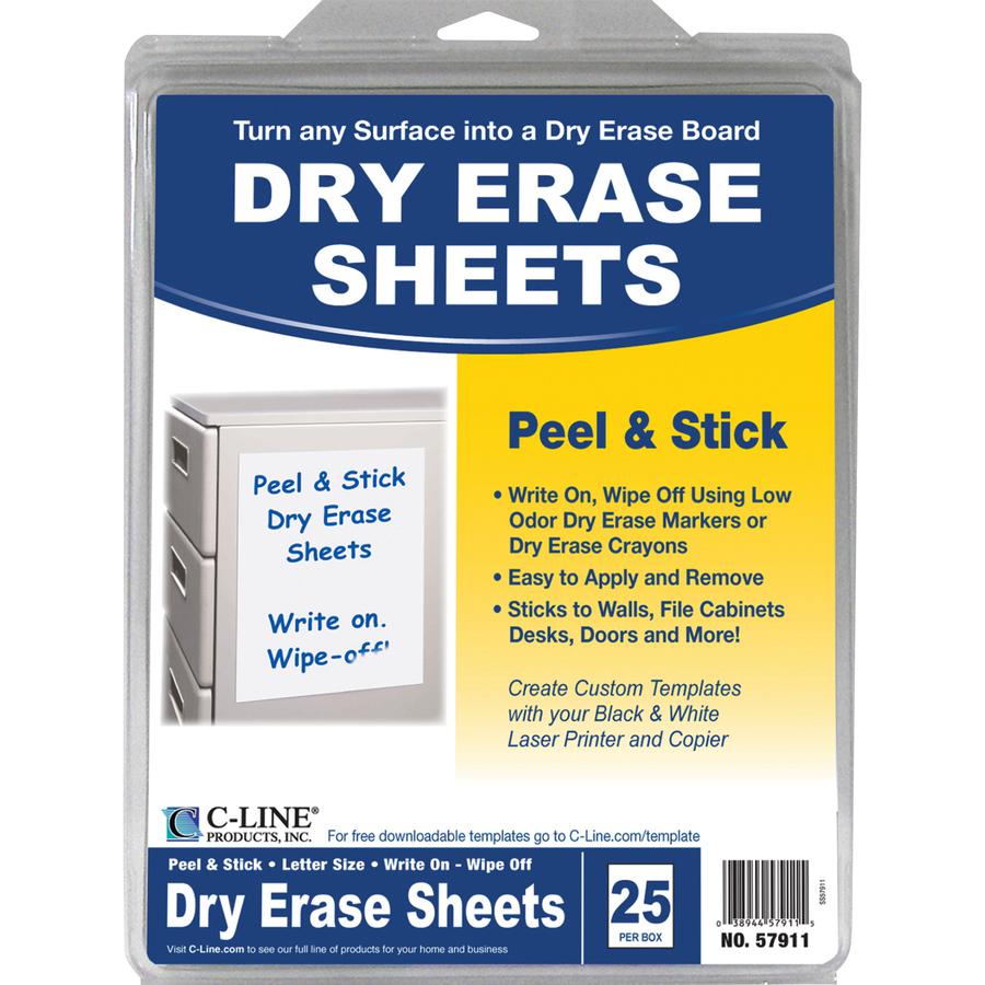 C-Line Dry Erase Sheets - Peel & Stick, 11 X 8-1/2, 25/BX, 57911. Picture 2