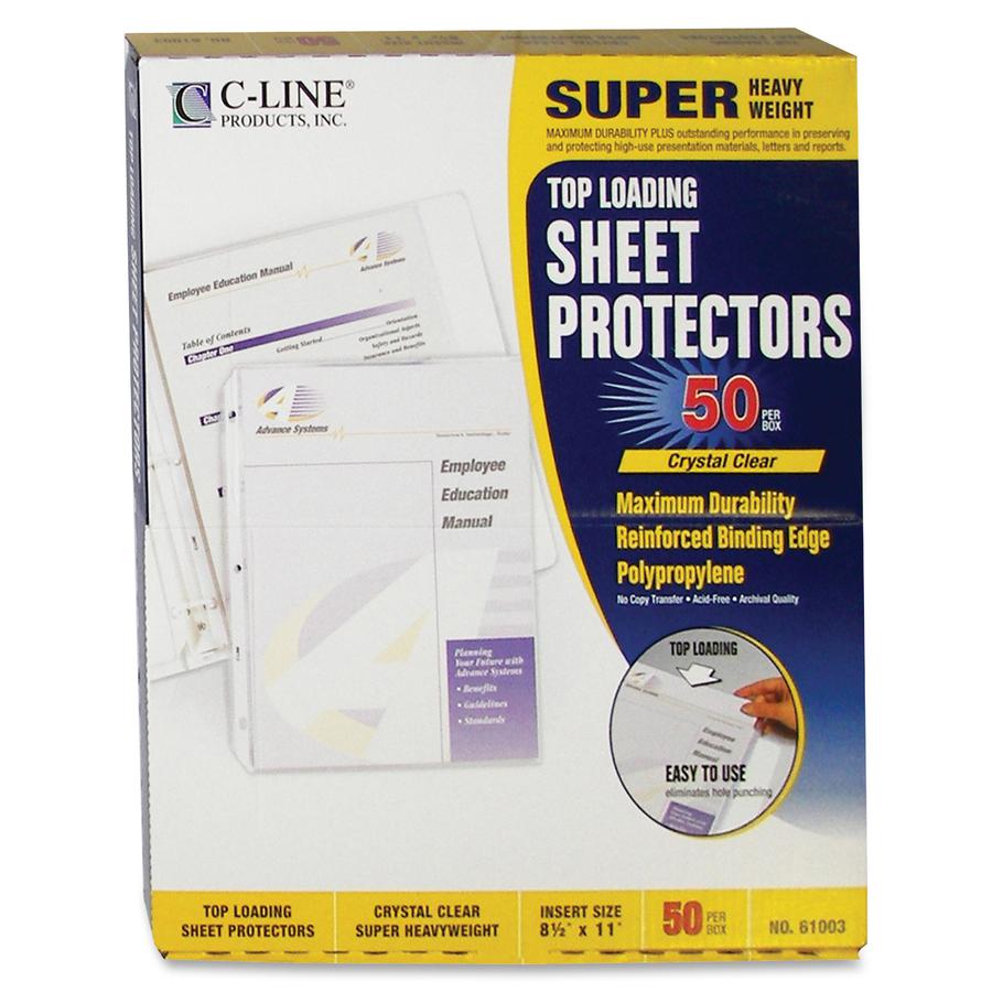 C-Line Super Heavyweight Poly Sheet Protectors - Clear, Top Loading, 11 x 8-1/2, 50/BX, 61003. Picture 3