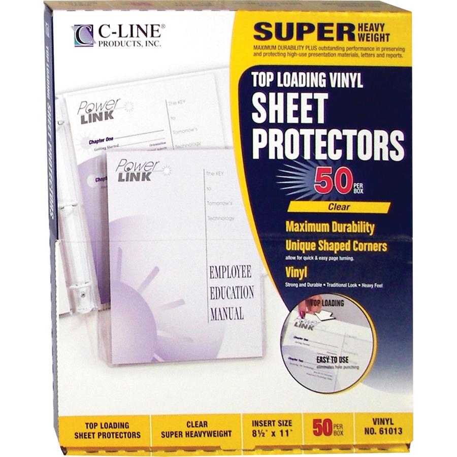 C-Line Super Heavyweight Vinyl Sheet Protectors - Clear, Top Loading, 11 x 8-1/2, 50/BX, 61013. Picture 3