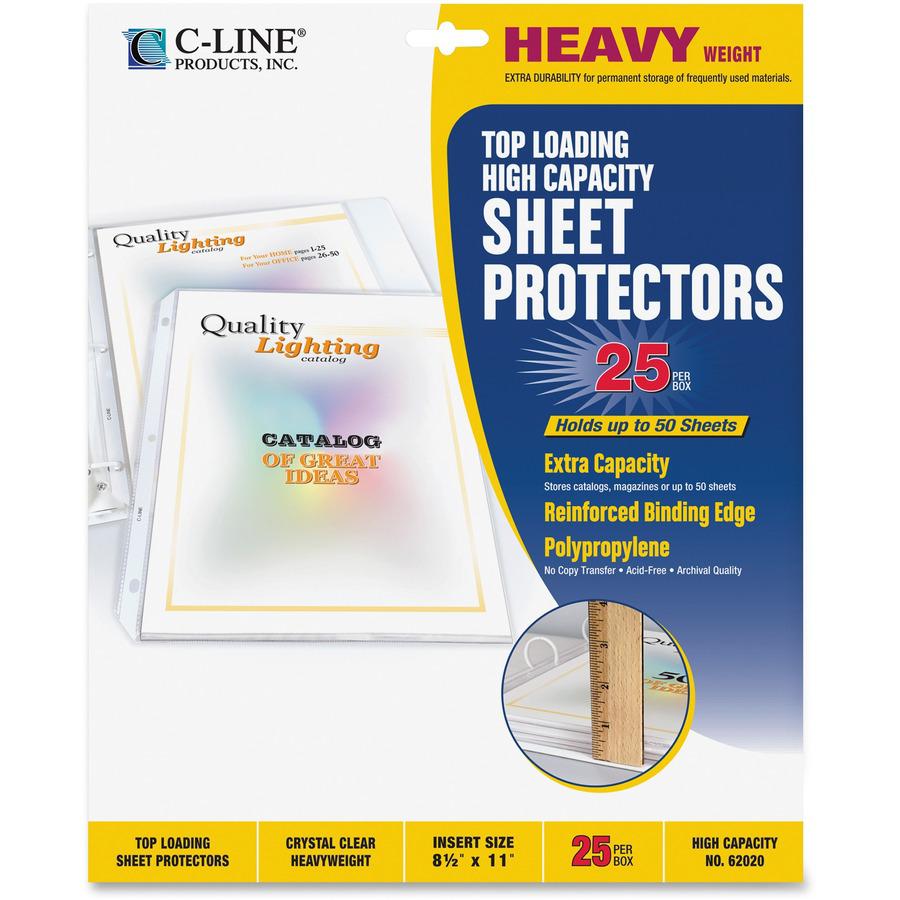 C-Line High Capacity Heavyweight Poly Sheet Protectors - Clear, Top Loading, 11 x 8-1/2, 25/BX, 62020. Picture 3