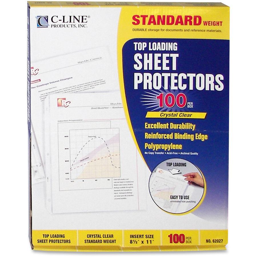 C-Line Standard Weight Poly Sheet Protectors - Clear, Top Loading, 11 x 8-1/2, 100/BX, 62027. Picture 4