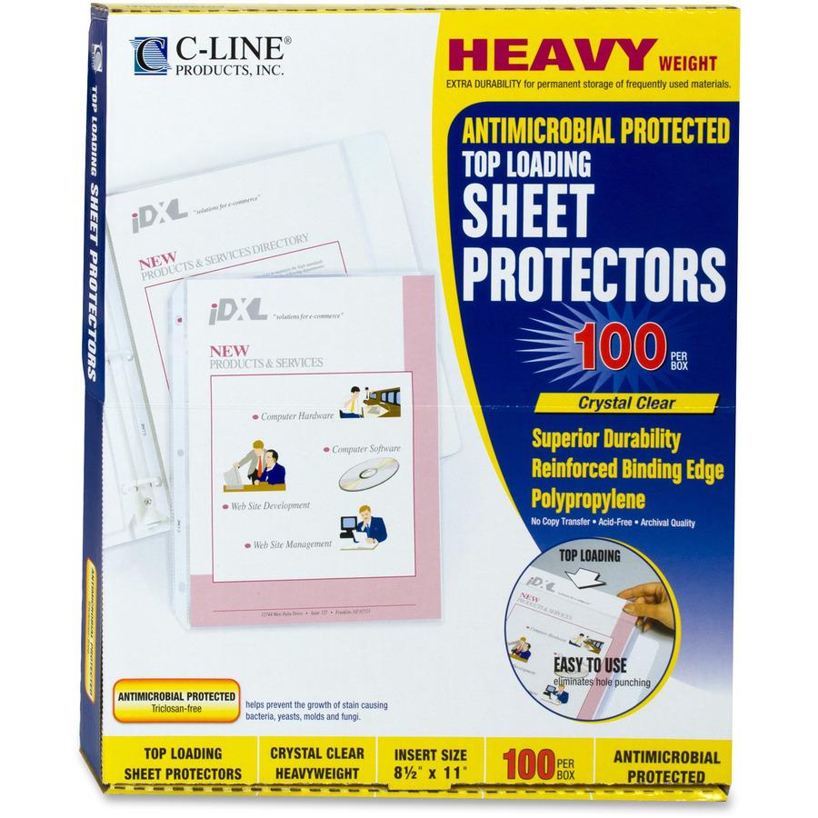 C-Line Heavyweight Poly Sheet Protectors with Antimicrobial Protection - Clear, Top Loading, 11 x 8-1/2, 100/BX, 62033. Picture 3