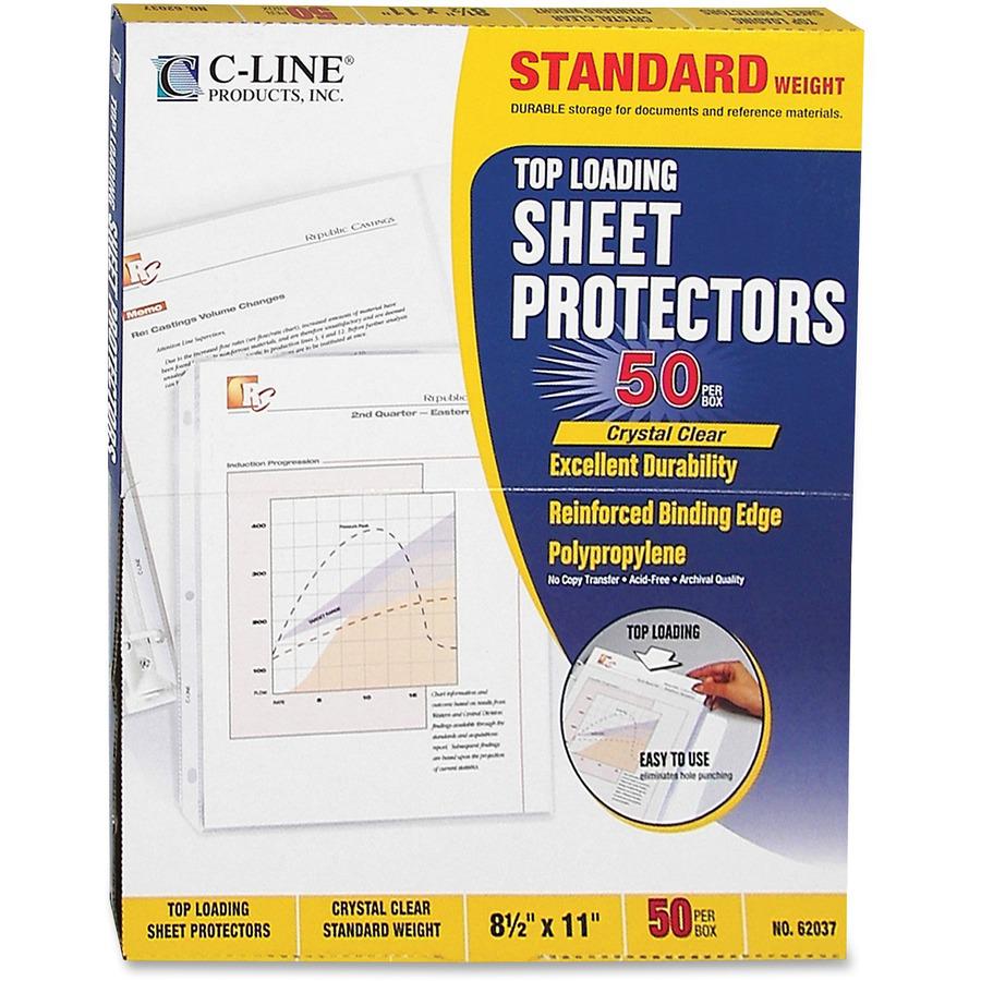 C-Line Standard Weight Poly Sheet Protectors - Clear, Top Loading, 11 x 8-1/2, 50/BX, 62037. Picture 2