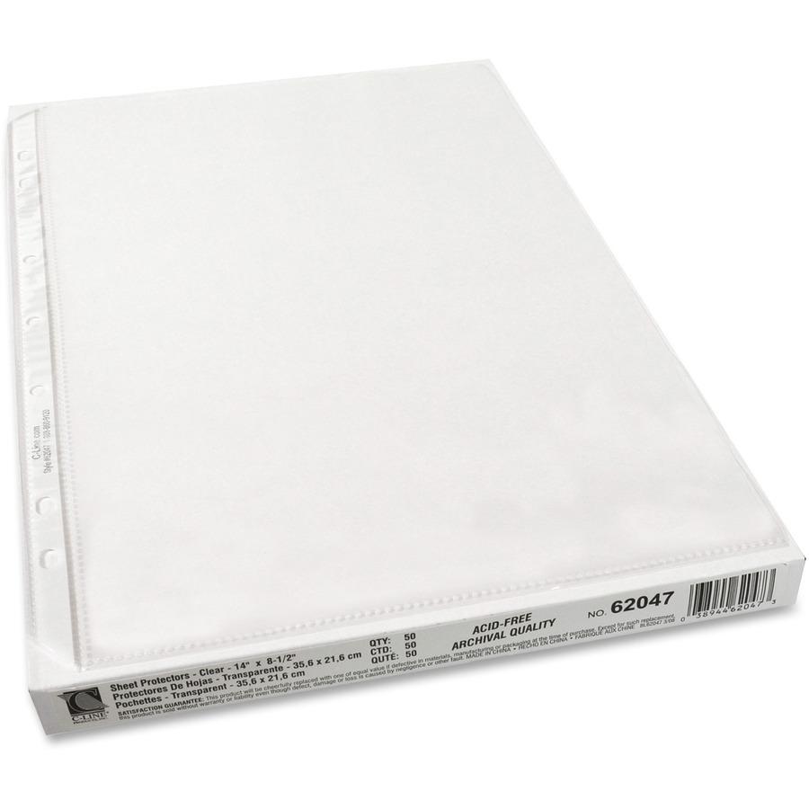 C-Line Heavyweight Poly Sheet Protectors - Legal Size, 7-Hole Punched for 3-Ring or 4-Ring Binders, Clear, Top Loading, 14 x 8-1/2, 50/BX, 62047. Picture 1