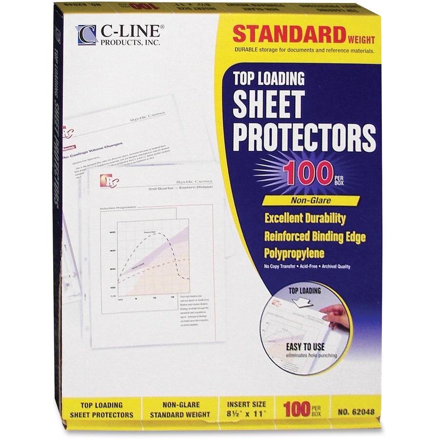 C-Line Standard Weight Poly Sheet Protectors - Non-glare, Top Loading, 11 x 8-1/2, 100/BX, 62048. Picture 2