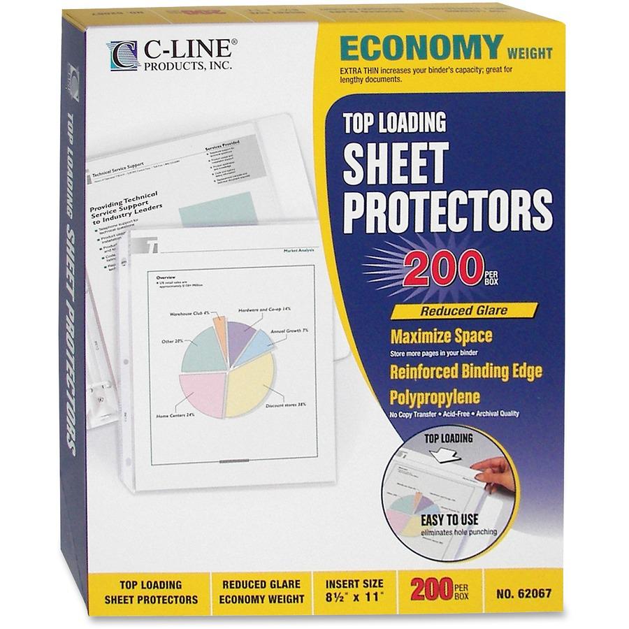 C-Line Economy Weight Poly Sheet Protectors - Reduced Glare, Top Loading, 11 x 8-1/2, 200/BX, 62067. Picture 3