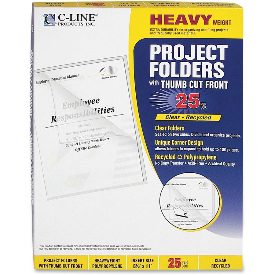 C-Line Recycled Poly Project Folders - Clear, Reduced Glare, 11 x 8-1/2, 25/BX, 62127. Picture 5