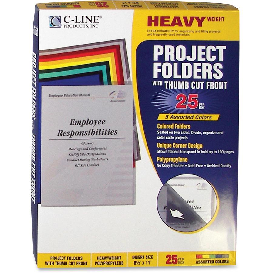 C-Line Poly Project Folders - Assorted Colors, Reduced Glare, 11 x 8-1/2, 25/BX, 62130. Picture 2