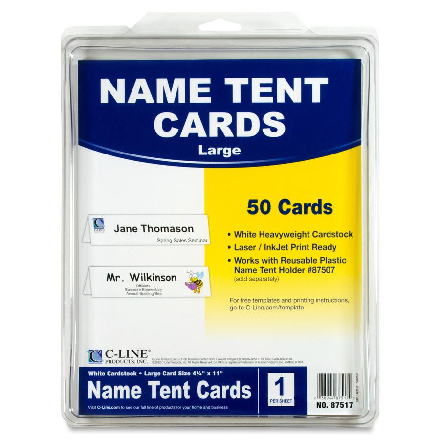 C-Line Scored Name Tent Cardstock for Laser/Inkjet Printers - Large Size, White, 8-1/2 x 11, 50/BX, 87517. Picture 4