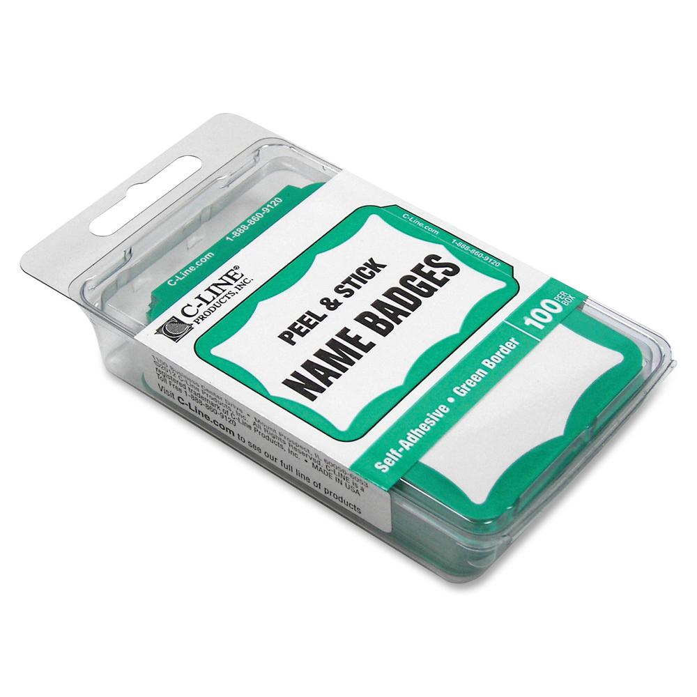 C-Line Self-Adhesive Name Tags - Green Border, Peel & Stick, 3-1/2 x 2-1/4, 100/BX, 92263. Picture 2
