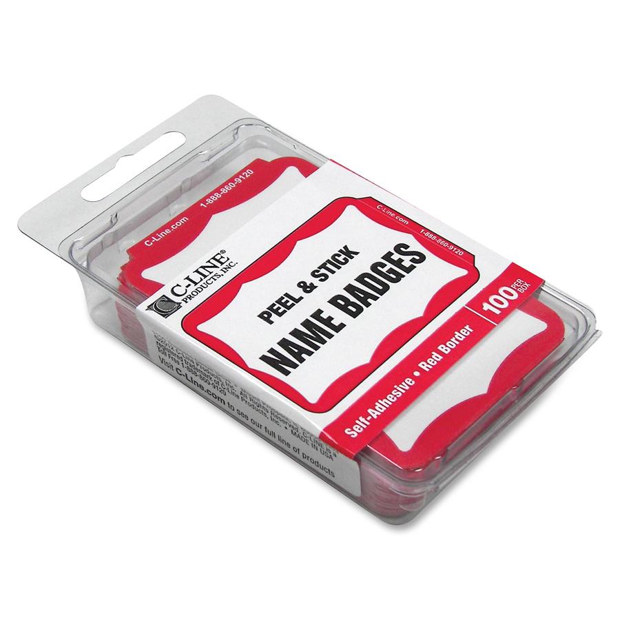 C-Line Self-Adhesive Name Tags - Red Border, Peel & Stick, 3-1/2 x 2-1/4, 100/BX, 92264. Picture 3