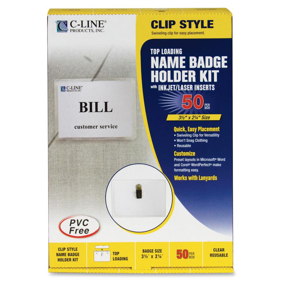 C-Line Clip Style Badge Holder Kit - Sealed Holders with Inserts, 3-1/2 x 2-1/4, 50/BX, 95523. Picture 2